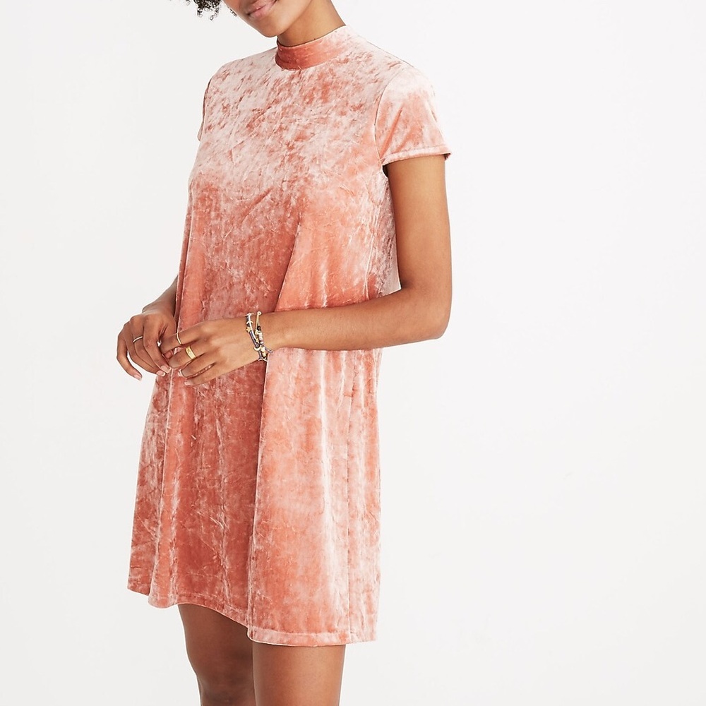 Madewell crushed Velvet Short Sleeve Dress Pink Tie Back